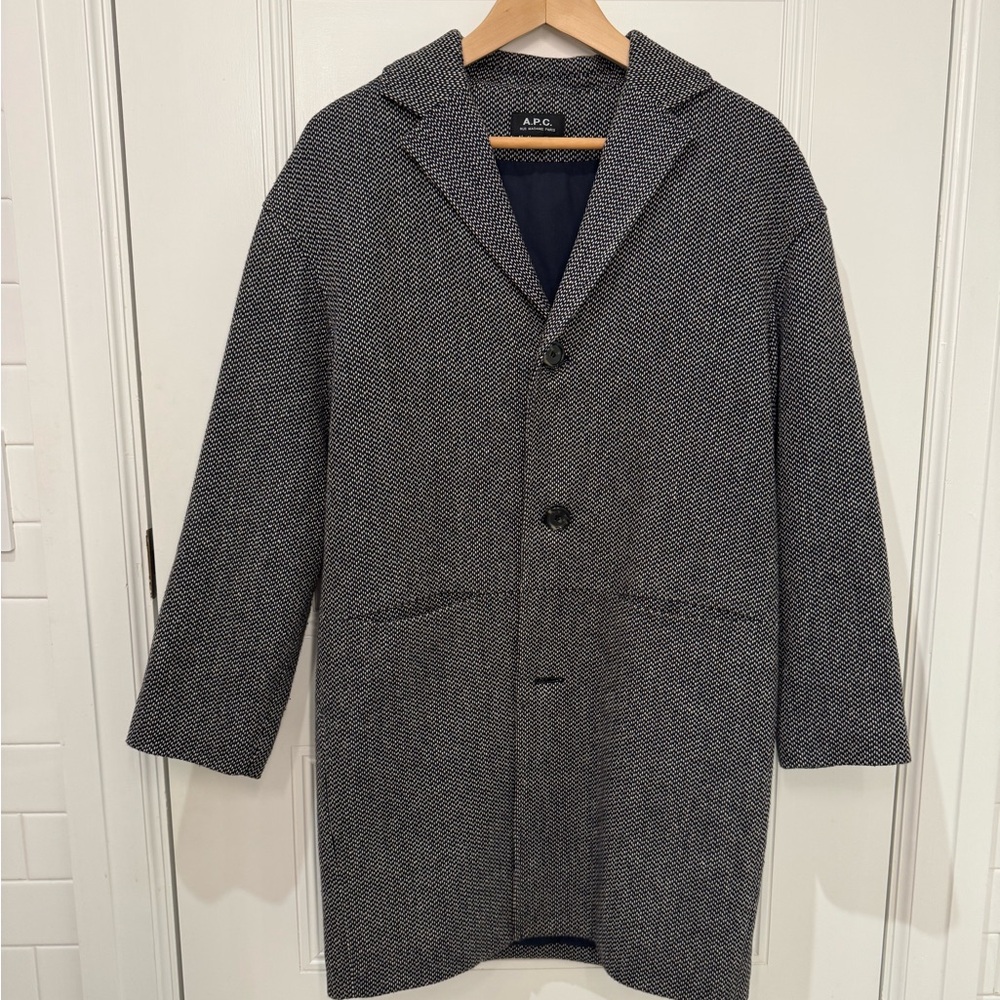 APC overcoat.  Navy and white.  Wool, lined.